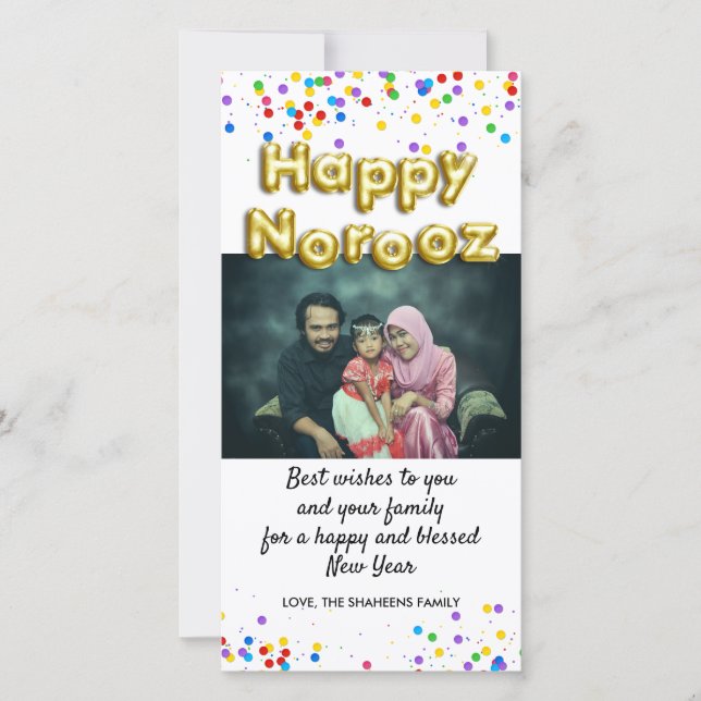 Gold Balloon Happy Norooz Persian New Year Photo Holiday Card (Front)