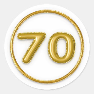 Gold Balloon Number 70 Round Sticker