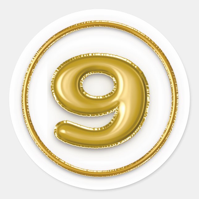 Gold Balloon Number 9 Round Sticker (Front)