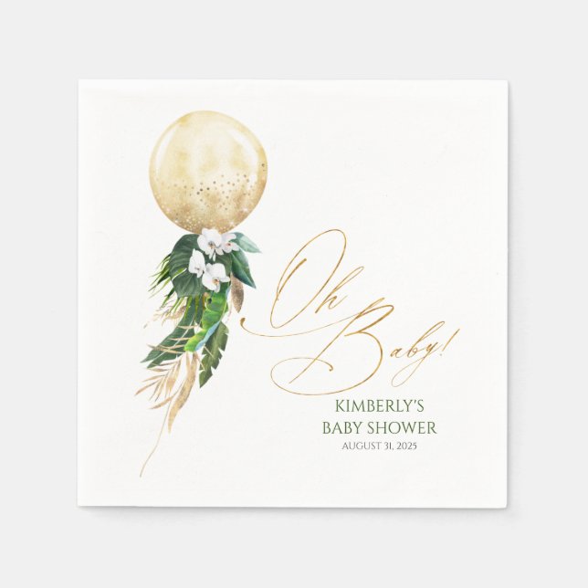 Gold Balloon Tropical Greenery Garland Baby Shower Napkin (Front)