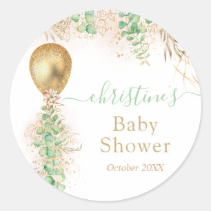 Gold Balloon Watercolor Floral Baby Shower Classic Round Sticker