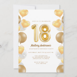 Gold Balloons 18th Birthday Party  Invitation