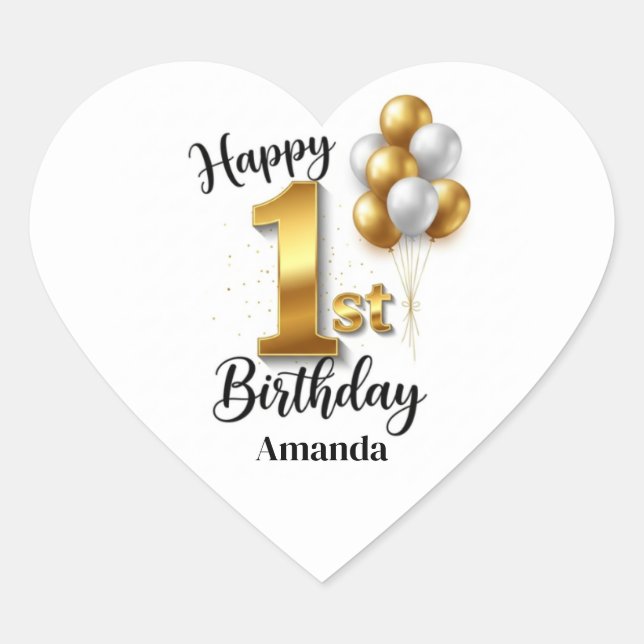 Gold Balloons 1st Birthday Sticker Sheet (Front)