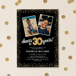 Gold Balloons 2 Photo 30th Birthday  Invitation