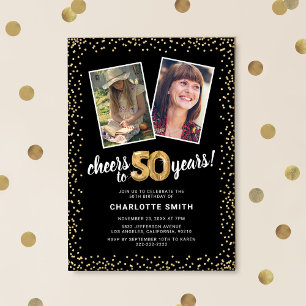 Gold Balloons 2 Photo 50th Birthday Invitation