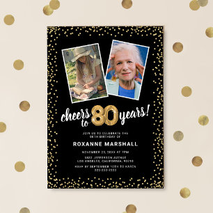Gold Balloons 2 Photo 80th Birthday  Invitation