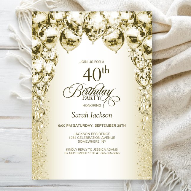 Gold Balloons 40th Birthday Party Invitation (Creator Uploaded)