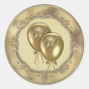 Gold Balloons 50th Anniversary Party Seal Labels