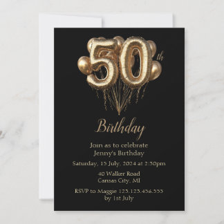 Gold Balloons 50th Birthday Invitation