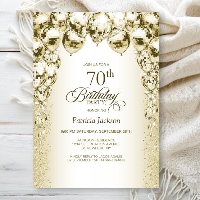 Gold Balloons 70th Birthday Party Invitation (Creator Uploaded)