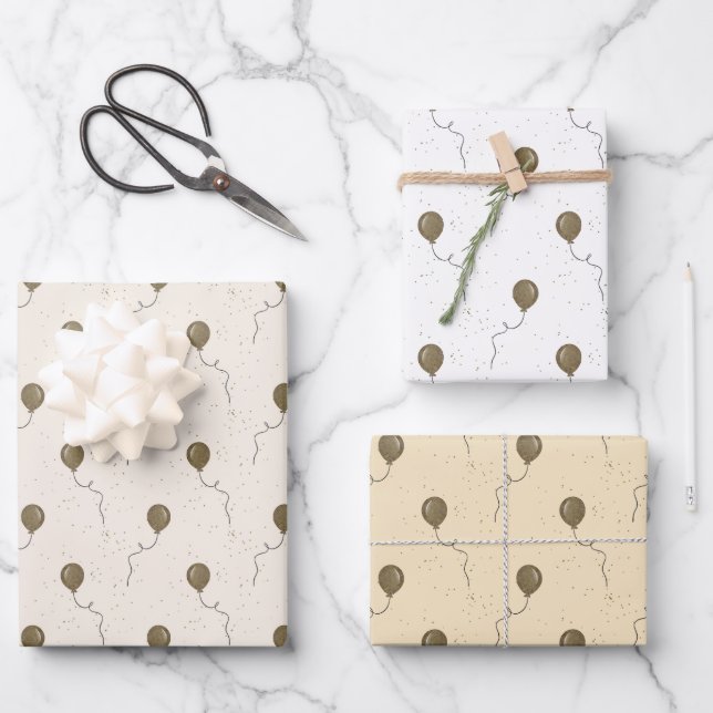 Gold Balloons and Sparkly Sky Wedding Wrapping Paper Sheet (Front)