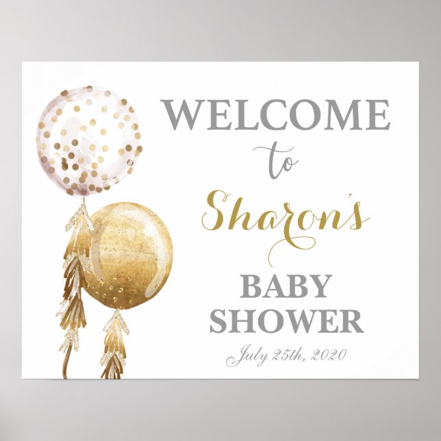 Gold balloons baby shower welcome sign (Front)