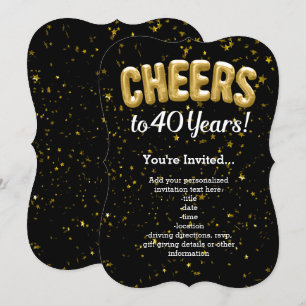 Gold Balloons Cheers to 40 Years 40th Birthday Invitation