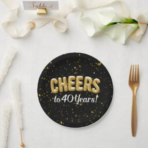 Gold Balloons Cheers to 40 Years 40th Birthday Paper Plate