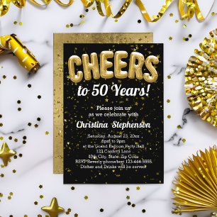 Gold Balloons Cheers to 50 Years 50th Birthday Invitation