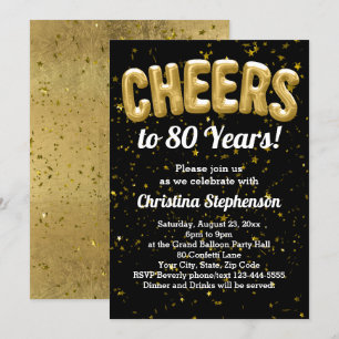 Gold Balloons Cheers to 80 Years 80th Birthday Invitation