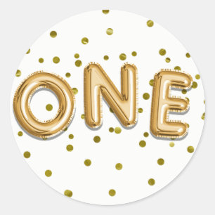 Gold Balloons & Confetti ONE 1st Birthday Party Classic Round Sticker