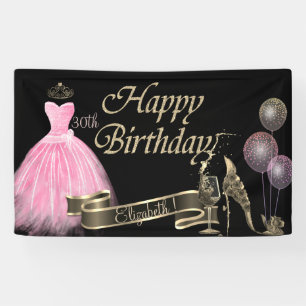 Gold Balloons,Glass,Heel,Chic Dress, Black  Banner