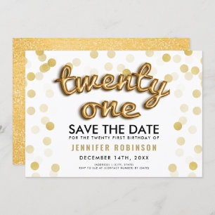 Gold Balloons Glitter 21st Birthday Save The Date Invitation