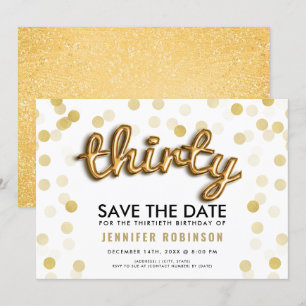 Gold Balloons Glitter 30th Birthday Save The Date Invitation