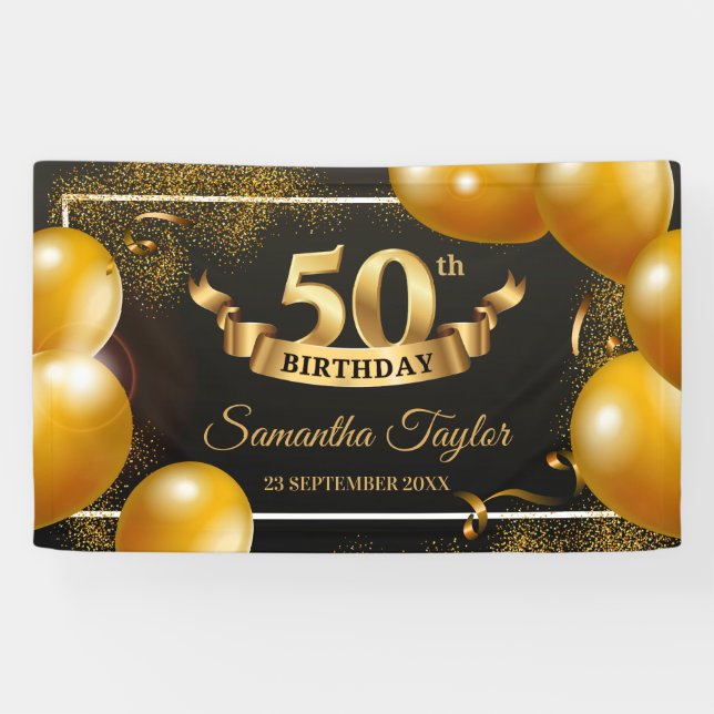 Gold balloons glitter sparkles fancy brithday banner (Horizontal)