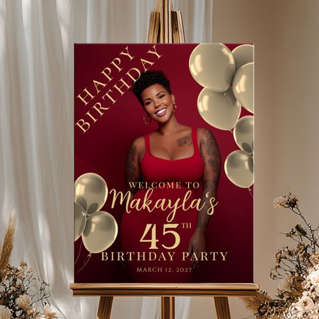 Gold balloons photo birthday welcome poster (Creator Uploaded)