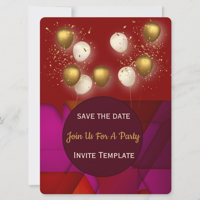Gold Balloons Stained Glass Party Invitation (Front)