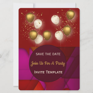 Gold Balloons Stained Glass Party Invitation