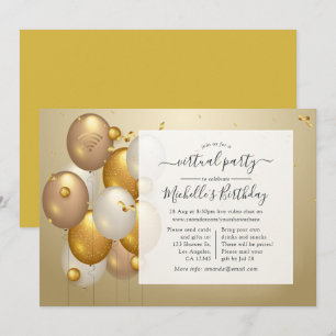 Gold Balloons Virtual Birthday Party Invitation