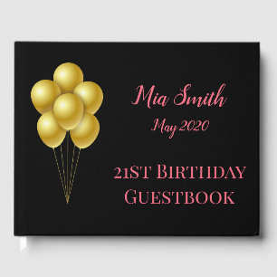 gold balloons with pink 21st birthday guest book