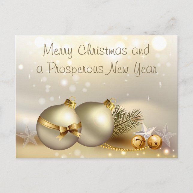 Gold Balls, Bells and Stars Holiday Postcard (Front)