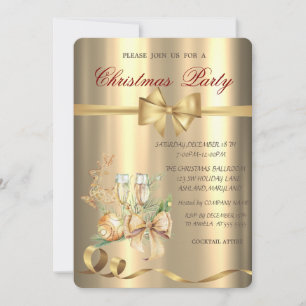 Gold Balls,Bow,Reindeer Christmas Party  Invitation