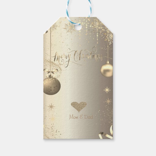 Gold Balls Snowflakes Stars Gift Tags (Front)