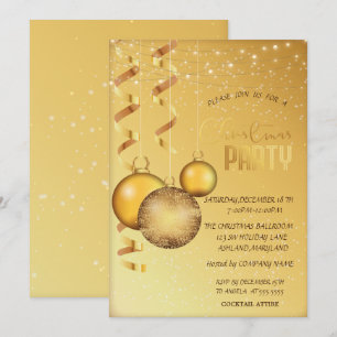 Gold Balls,String Lights Company Christmas Party Invitation