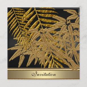 Gold bamboo leaves Birthday Party Invitation