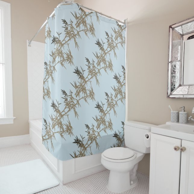 Gold Bamboo on Baby Blue Shower Curtain (In Situ)