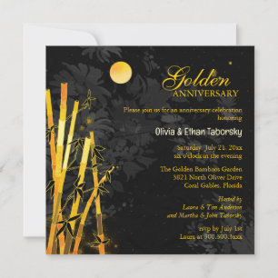 Gold Bamboos 50th Golden Wedding Anniversary Invitation