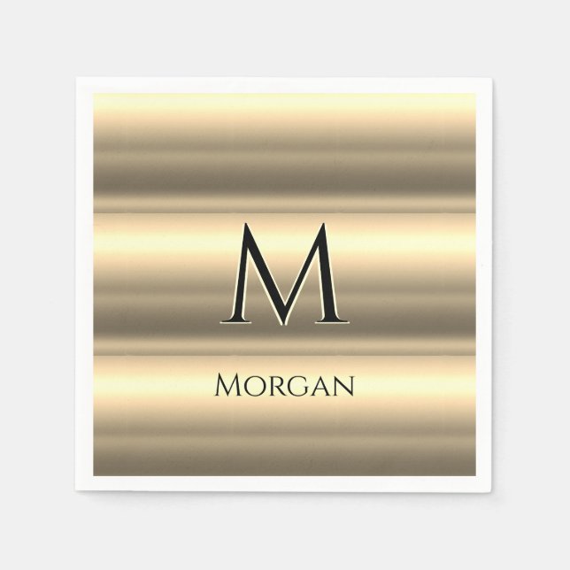 Gold Bands, Black Name & Monogram Napkin (Front)
