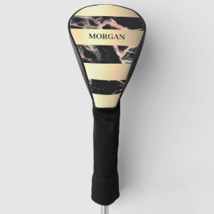 Gold Bands, Black & Rose Gold Marble, Name Golf Head Cover