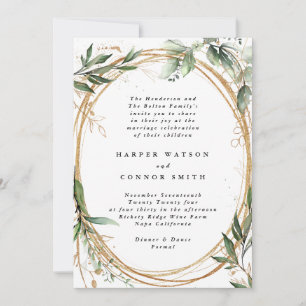 Gold Bands Eucalyptus Elegant Wedding Invitation