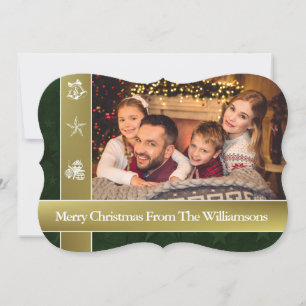 Gold Bands Surround Family Photo Fancy Christmas Holiday Card