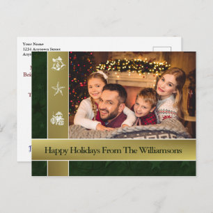 Gold Bands Surround Family Photo Happy Holidays Postcard