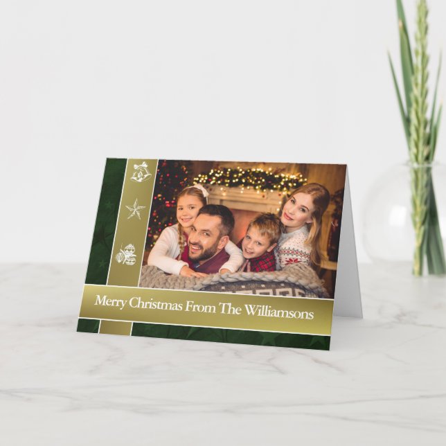 Gold Bands Surround Your Family Christmas Photo Holiday Card (Front)
