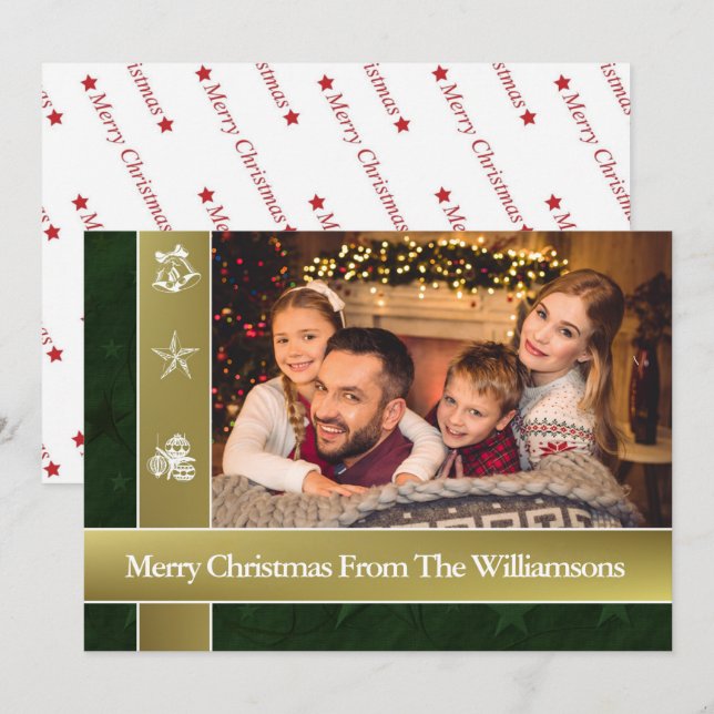 Gold Bands Surround Your Family Photo Christmas Holiday Card (Front/Back)