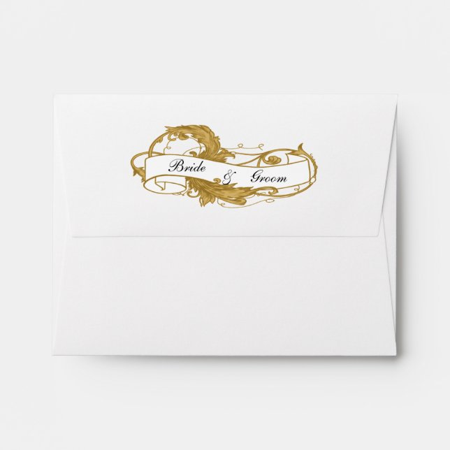 Gold Banner Wedding RSVP Response Card Envelope (Back (Top Flap))