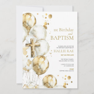 Gold Baptism & 1st Birthday Invitation, Boy, Girl Invitation