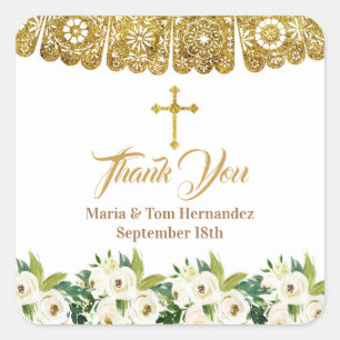 Gold Baptism Fiesta Twin Thank You Tag