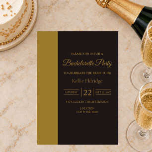 Gold Bar Black Minimalist Bachelorette Party Invitation