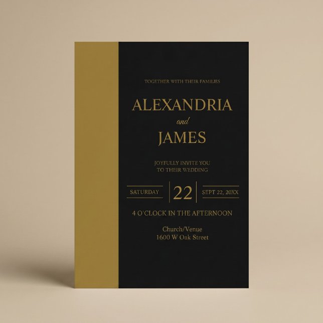 Gold Bar Black Minimalist Modern Wedding Invitation (Creator Uploaded)