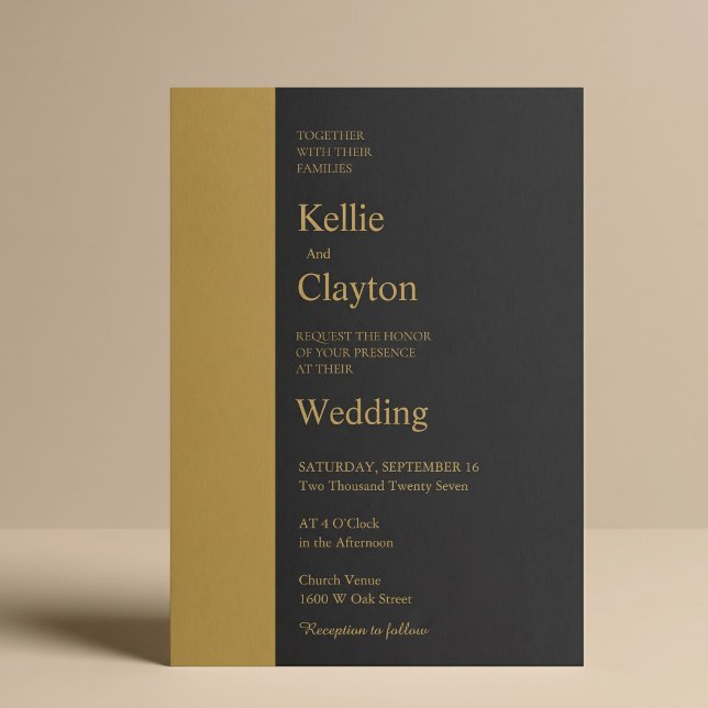 Gold Bar Black Minimalist Modern Wedding Invitation (Creator Uploaded)